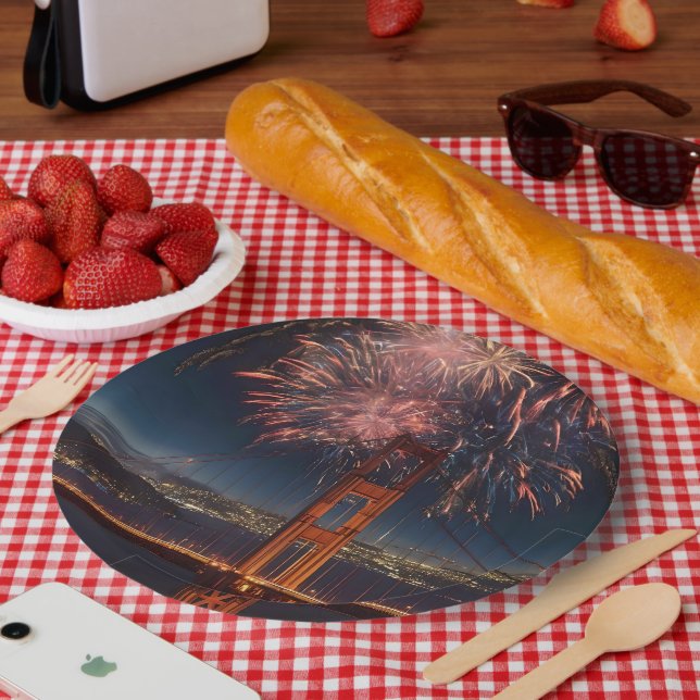 Golden Gate Bridge Fireworks Independence Day, Paper Plate (Picnic)