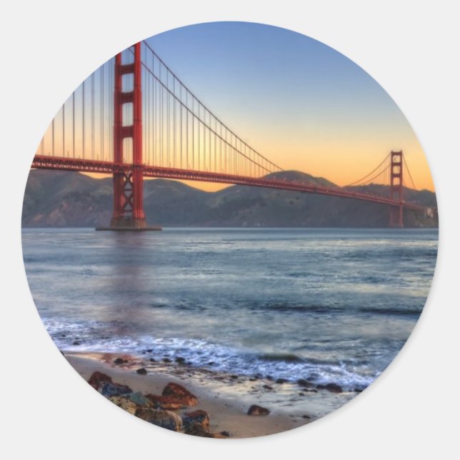 Golden Gate Bridge from San Francisco bay trail. Classic Round Sticker (Front)