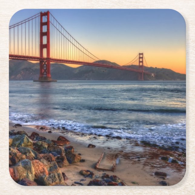 Golden Gate Bridge from San Francisco bay trail. Square Paper Coaster (Front)