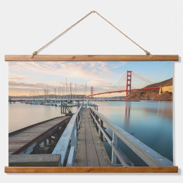 Golden Gate Bridge from Wooden Pier Hanging Tapestry (Front)