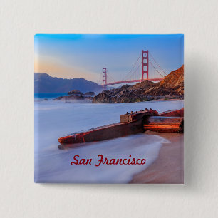 Golden Gate Bridge in San Francisco, Baker Beach 2 Inch Square Button