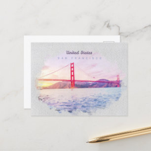 Golden gate bridge in watercolor Postcard