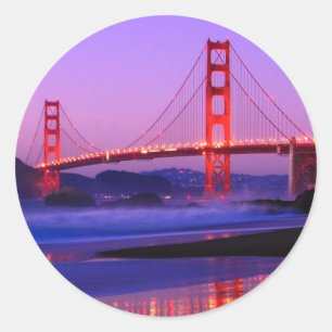 Golden Gate Bridge on Baker Beach at Sundown Classic Round Sticker