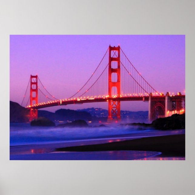 Golden Gate Bridge on Baker Beach at Sundown Poster (Front)
