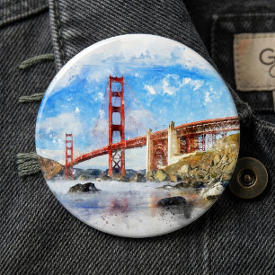 Golden Gate Bridge Pastel in San Francisco 6 Inch Round Button