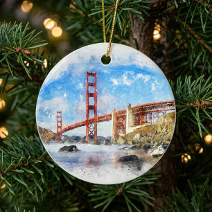 Golden Gate Bridge Pastel in San Francisco Ceramic Ornament