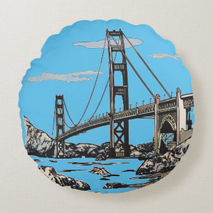 Golden Gate Bridge San Francisco California Round Pillow