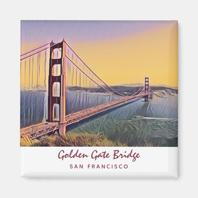 Golden Gate Bridge San Francisco Vintage Painting Magnet (Front)