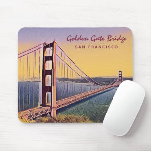 Golden Gate Bridge San Francisco Vintage Painting Mouse Pad