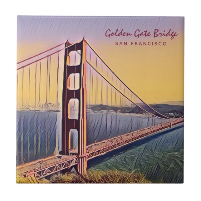 Golden Gate Bridge San Francisco Vintage Painting Tile (Front)