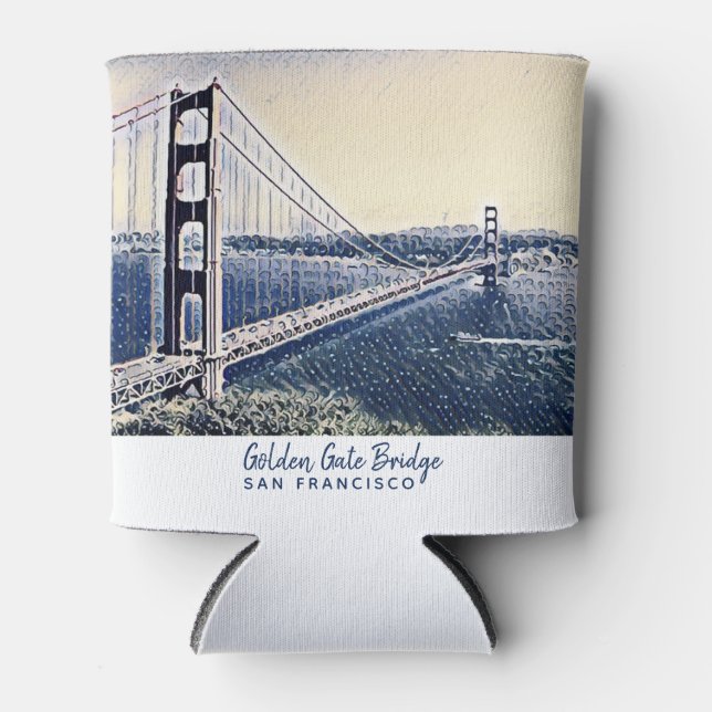 Golden Gate Bridge San Francisco Watercolor Art  Can Cooler (Front)