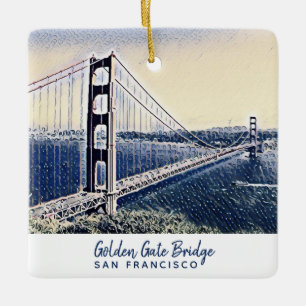 Golden Gate Bridge San Francisco Watercolor Art Ceramic Ornament