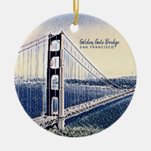 Golden Gate Bridge San Francisco Watercolor Art Ceramic Ornament