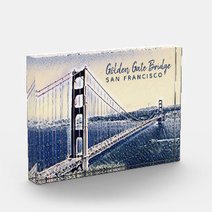 Golden Gate Bridge San Francisco Watercolor Art Photo Block