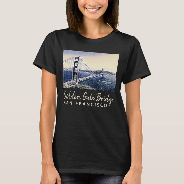 Golden Gate Bridge San Francisco Watercolor Art T-Shirt (Front)