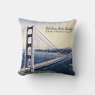 Golden Gate Bridge San Francisco Watercolor Art Throw Pillow