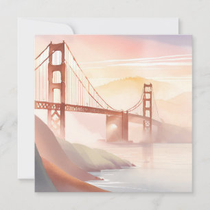 Golden Gate Bridge Sunrise Beautiful Watercolor Card
