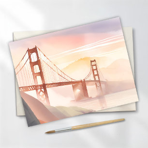 Golden Gate Bridge Sunrise Beautiful Watercolor Postcard