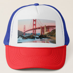 Golden gate bridge throw pillow trucker hat