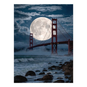 Golden Gate Bridge Under Full Moon Photo Print