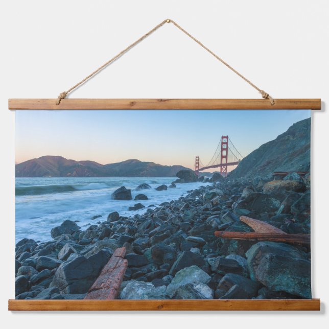 Golden Gate Bridge View at Marshall Beach Hanging Tapestry (Front)