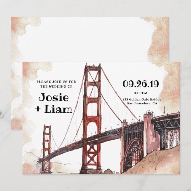 Golden Gate Bridge Watercolor Invitation (Front/Back)