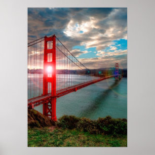Golden Gate Bridge with Sun Shining through. Poster