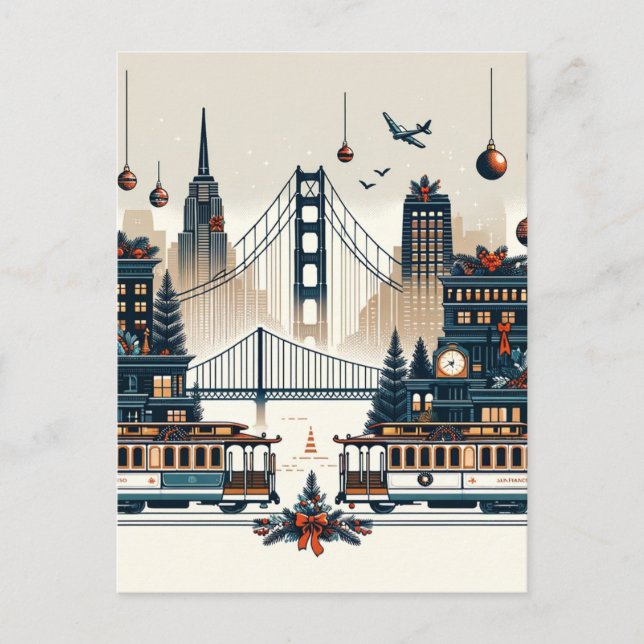 Golden Gate Holiday Magic San Francisco Christmas Postcard (Front)