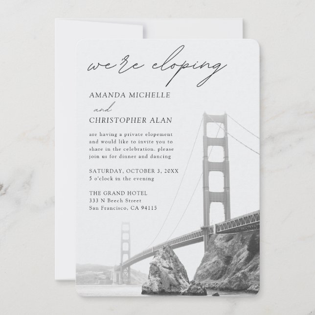 Golden Gate San Francisco Elopement Reception Invitation (Front)