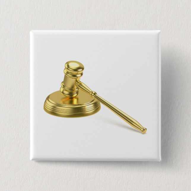 Golden gavel 2 inch square button (Front)