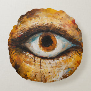 Golden Gaze – Abstract Eye Art Round Pillow