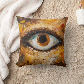 Golden Gaze – Abstract Eye Art Throw Pillow