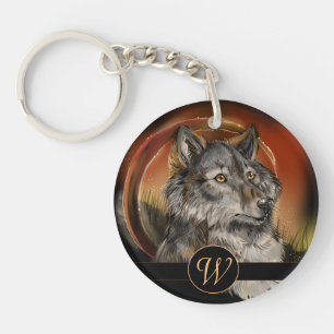 Golden Gaze Wolf Keychain