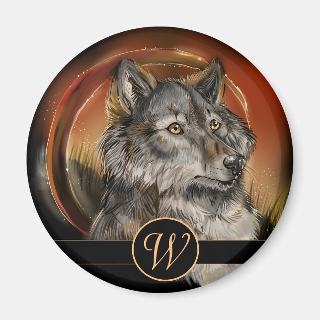 Golden Gaze Wolf Magnet (Front)