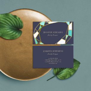 Golden Gem Outlines   Navy Blue   Jewellery Business Card
