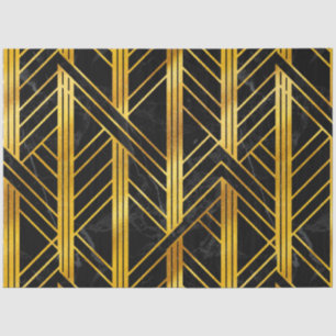 Golden Geometric Dimoned Art Deco on Black Marble Tissue Paper