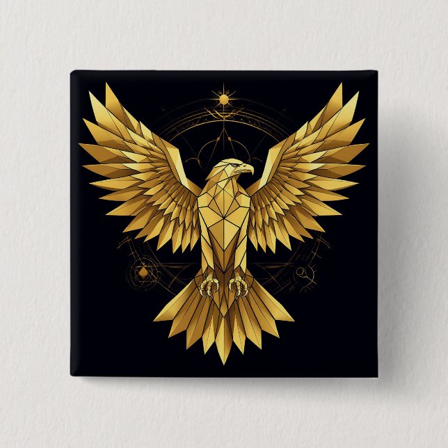 Golden Geometric Eagle 2 Inch Square Button (Front)