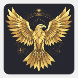 Golden Geometric Eagle Square Sticker