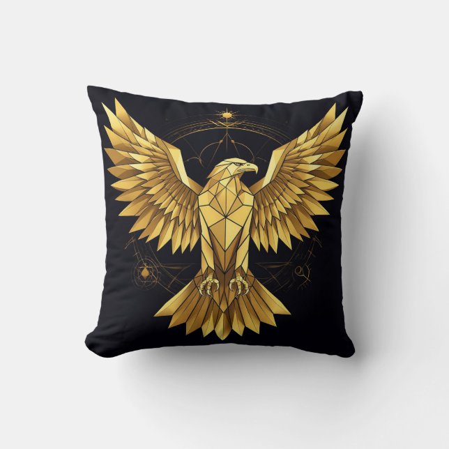 Golden Geometric Eagle Throw Pillow (Front)