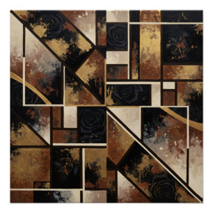 Golden Geometric Flowers Poster