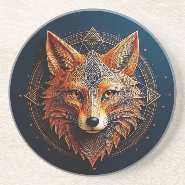 Golden Geometric Fox Coaster (Front)