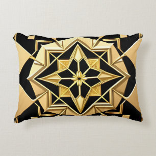 Golden Geometric Ornament Accent Pillow