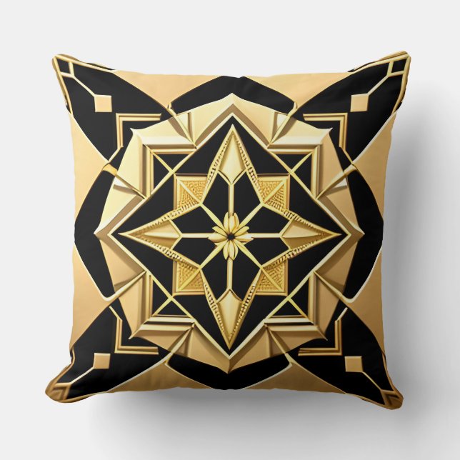 Golden Geometric Ornament Throw Pillow (Front)
