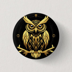 Golden Geometric Owl Illustration 1 Inch Round Button