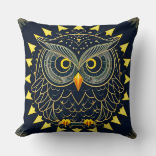 Golden Geometric Owl Inspirational Cosmic Decor Throw Pillow