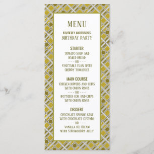 Golden Geometric Pattern, Modern Birthday Menu