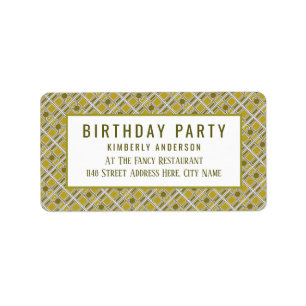 Golden Geometric Pattern, Modern Birthday Party Label