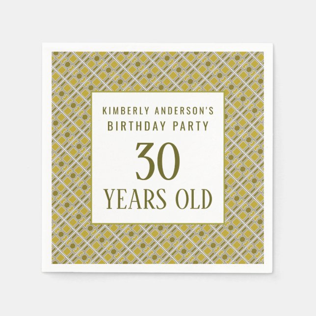 Golden Geometric Pattern, Modern Birthday Party Napkin (Front)