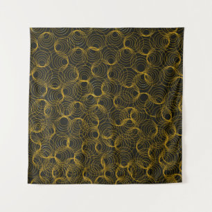 golden geometric pattern on a black background. Vi Tapestry