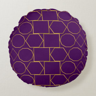 Golden Geometric Pattern Round Pillow